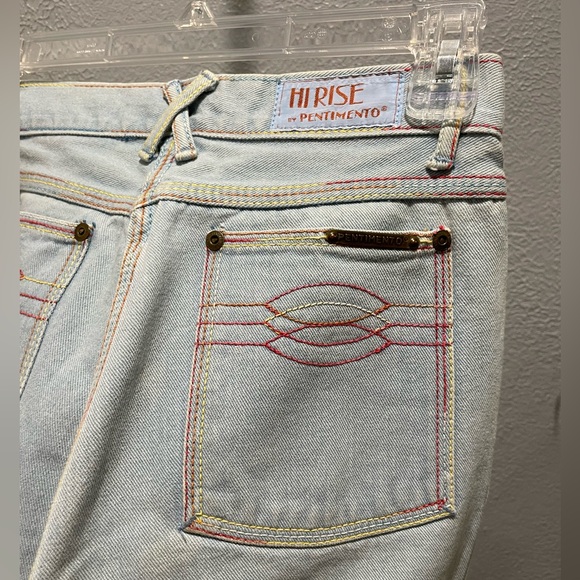 Vintage High Waisted Light Wash Pentimento Jeans with Rainbow Thread Detail - Picture 3 of 10